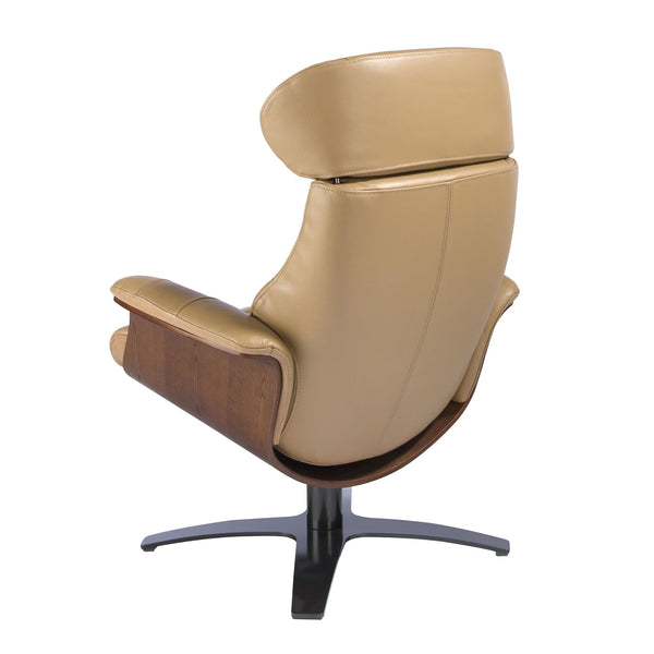 Reclining swivel armchair in sand-colored leather