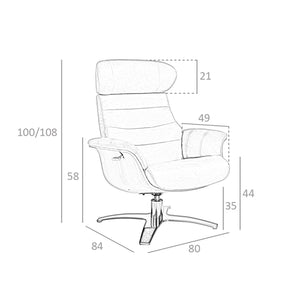 Reclining swivel armchair in sand-colored leather