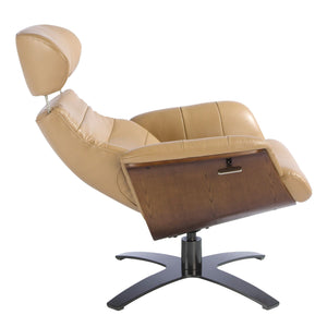 Reclining swivel armchair in sand-colored leather