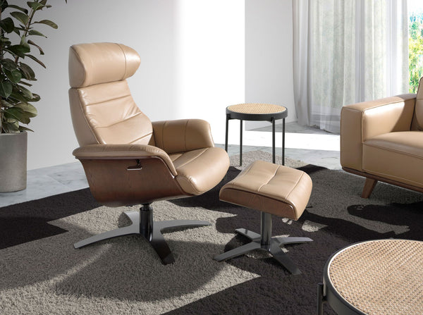 Sand leather ottoman