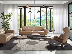 Sand leather ottoman