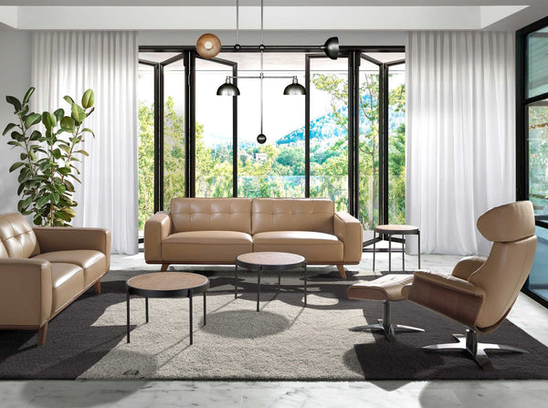 Sand leather ottoman