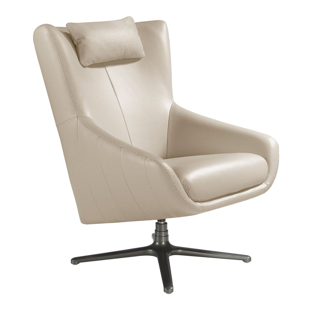 Swivel armchair in taupe gray leather