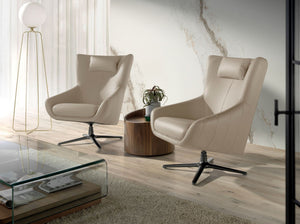 Swivel armchair in taupe gray leather
