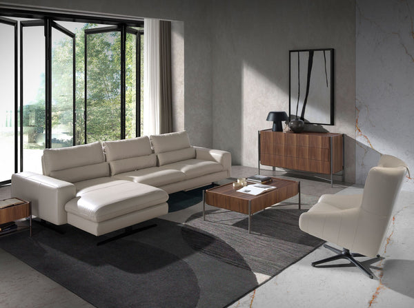 Swivel armchair in taupe gray leather