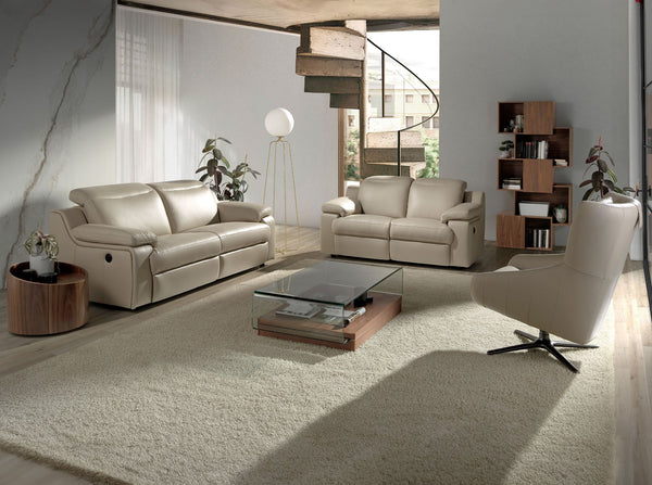 Swivel armchair in taupe gray leather