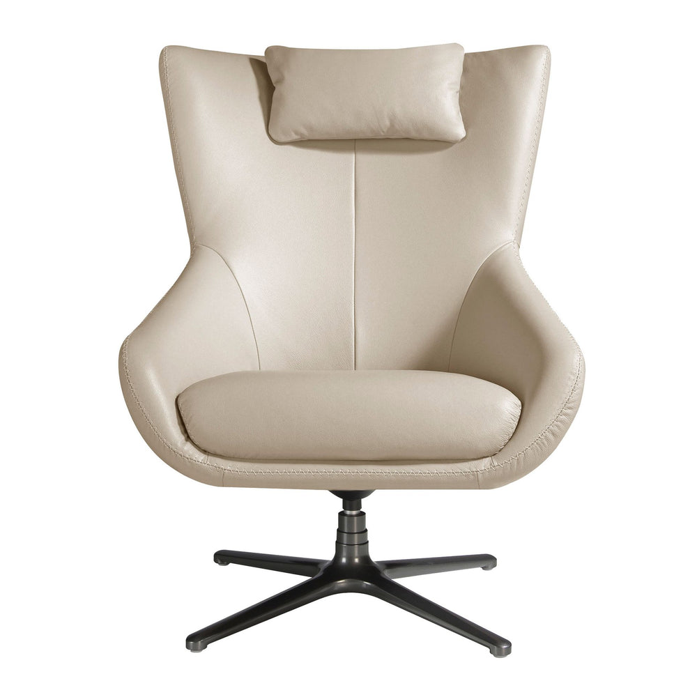 Swivel armchair in taupe gray leather