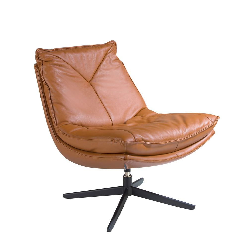 Swivel armchair in brown leather