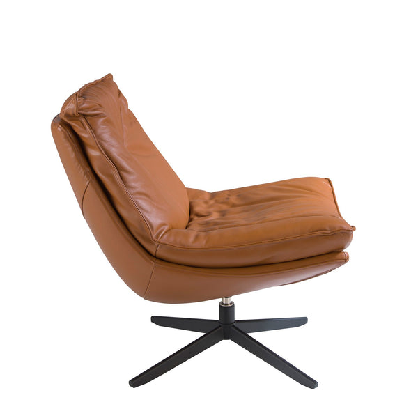 Swivel armchair in brown leather