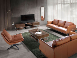 Swivel armchair in brown leather