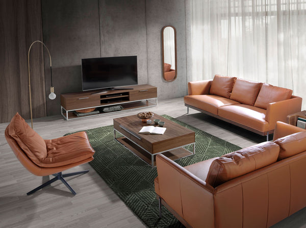 Swivel armchair in brown leather