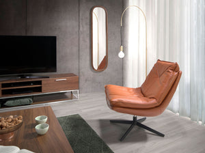 Swivel armchair in brown leather