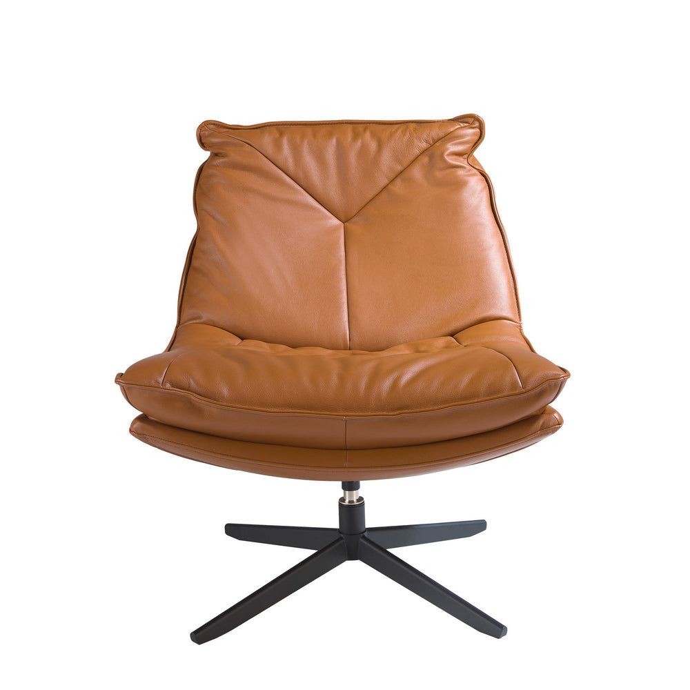 Swivel armchair in brown leather