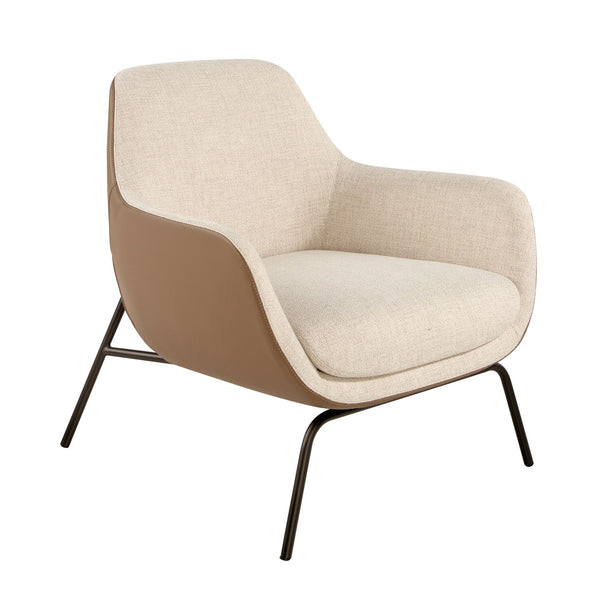 Armchair in cream fabric and brown eco-leather