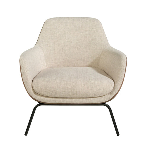 Armchair in cream fabric and brown eco-leather