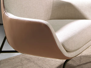 Armchair in cream fabric and brown eco-leather
