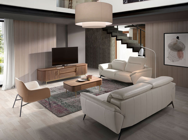 Armchair in cream fabric and brown eco-leather