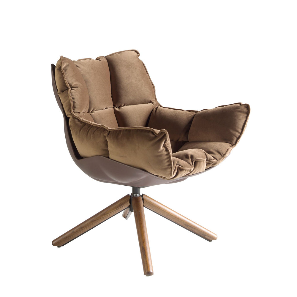 Swivel armchair in brown velvet and brown PVC