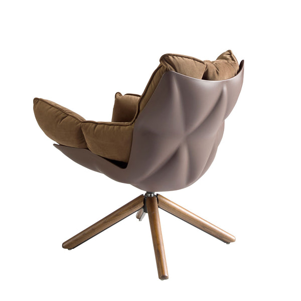 Swivel armchair in brown velvet and brown PVC