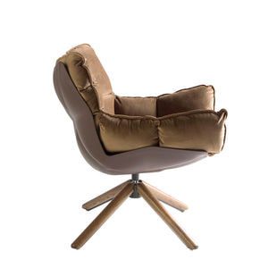 Swivel armchair in brown velvet and brown PVC