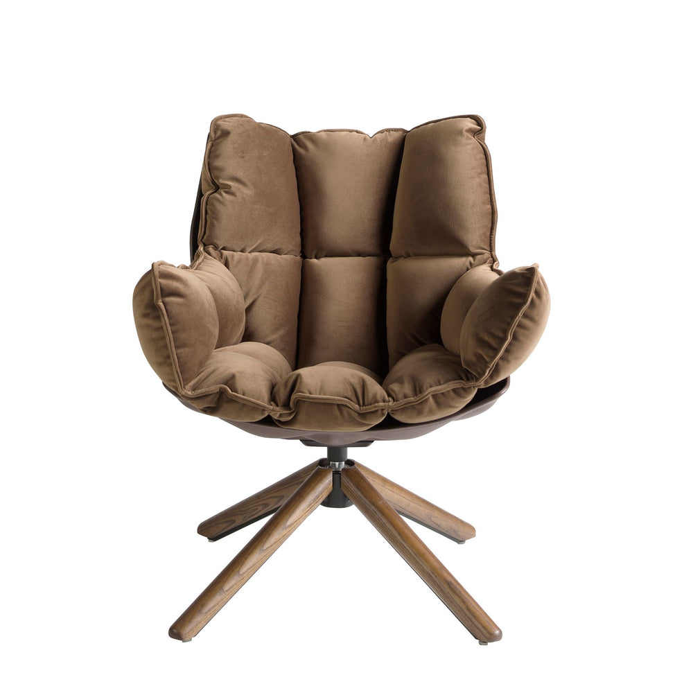 Swivel armchair in brown velvet and brown PVC