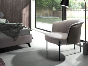 Armchair in gray fabric and dark gray synthetic leather