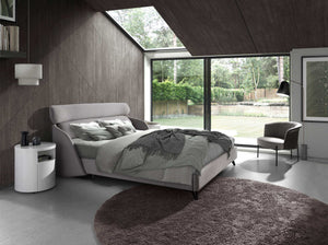 Armchair in gray fabric and dark gray synthetic leather