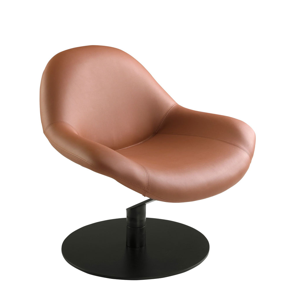 Swivel armchair in brown synthetic leather