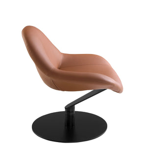 Swivel armchair in brown synthetic leather