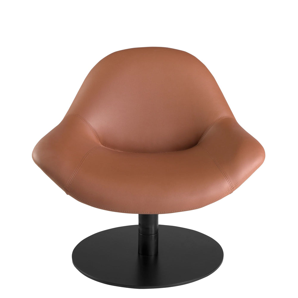 Swivel armchair in brown synthetic leather