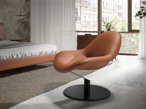 Swivel armchair in brown synthetic leather