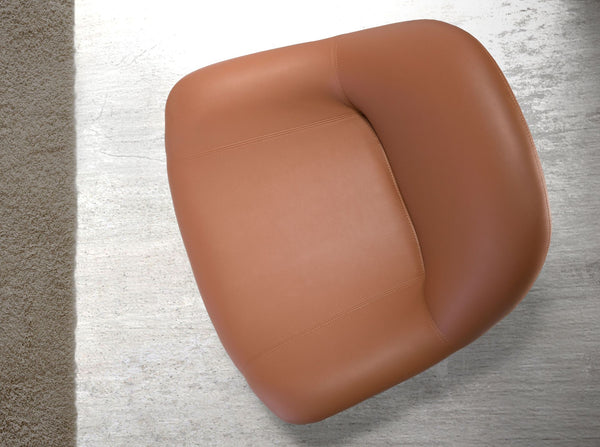Swivel armchair in brown synthetic leather