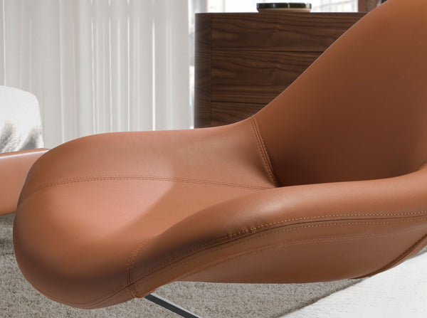 Swivel armchair in brown synthetic leather