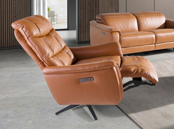 Swivel armchair in brown leather