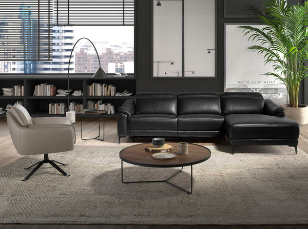 Swivel armchair in dark gray leather