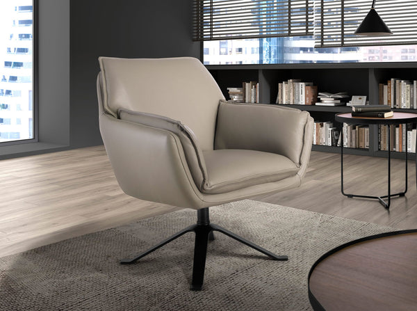 Swivel armchair in dark gray leather