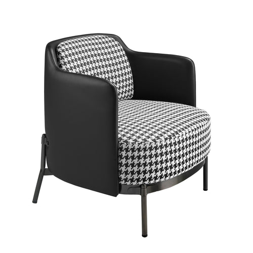 Armchair in black and white fabric and black synthetic leather