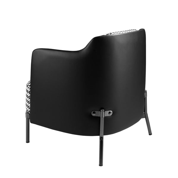 Armchair in black and white fabric and black synthetic leather