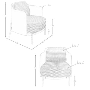 Armchair in black and white fabric and black synthetic leather