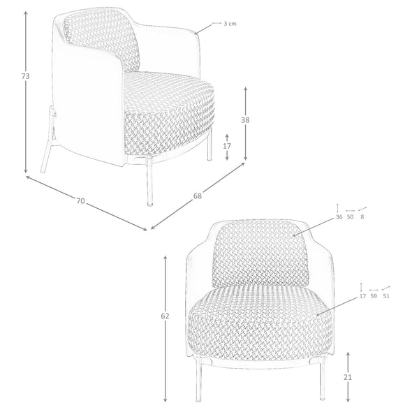 Armchair in black and white fabric and black synthetic leather