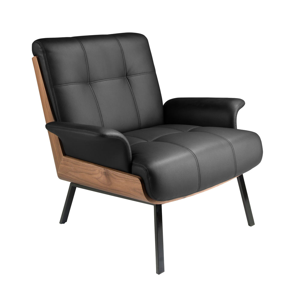 Black and walnut synthetic leather armchair