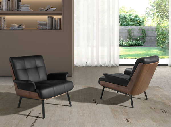 Black and walnut synthetic leather armchair