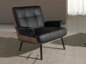 Black and walnut synthetic leather armchair