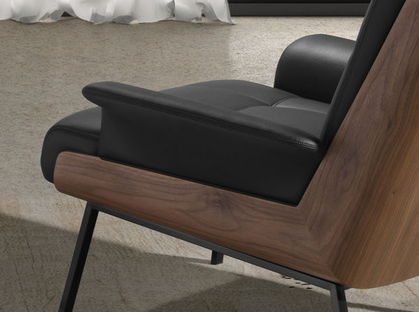 Black and walnut synthetic leather armchair