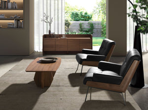 Black and walnut synthetic leather armchair