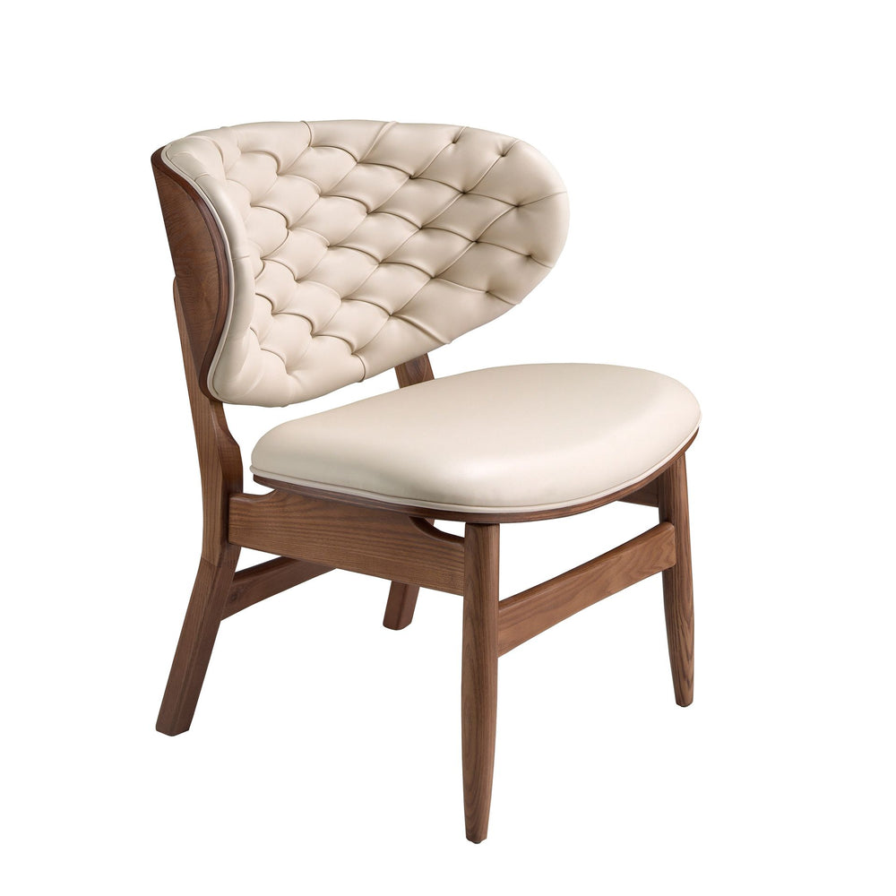 Walnut and sand leather armchair