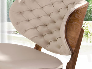 Walnut and sand leather armchair