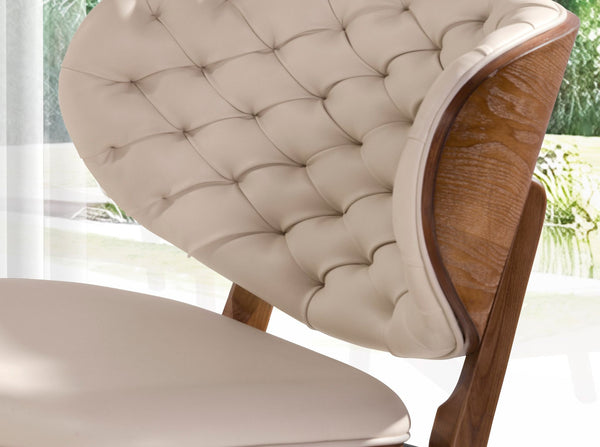 Walnut and sand leather armchair