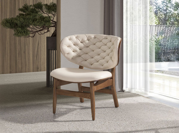 Walnut and sand leather armchair