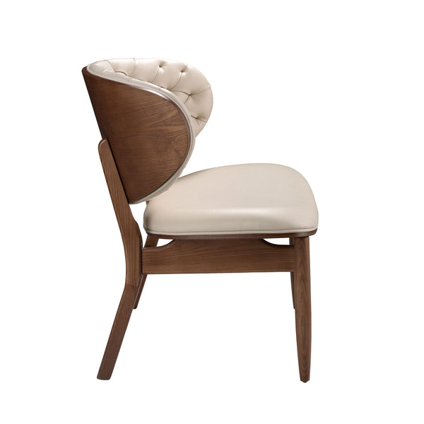Walnut and sand leather armchair